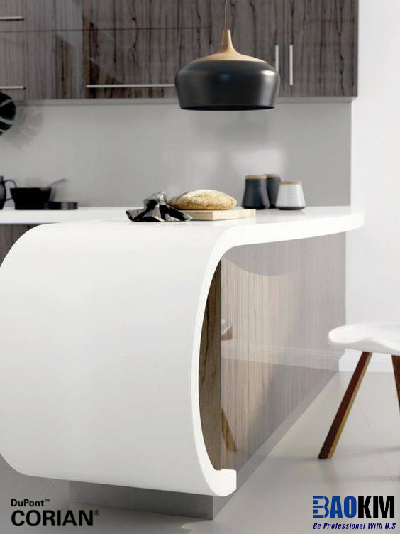 đá ốp mặt bếp solid surface uốn cong